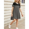 thumbnail image 2 of Asyoly Girls Summer Cute Crewneck Swing Short Sleeve Dress Stripe Print Color Block Sundress Mini Dresses, 2 of 6