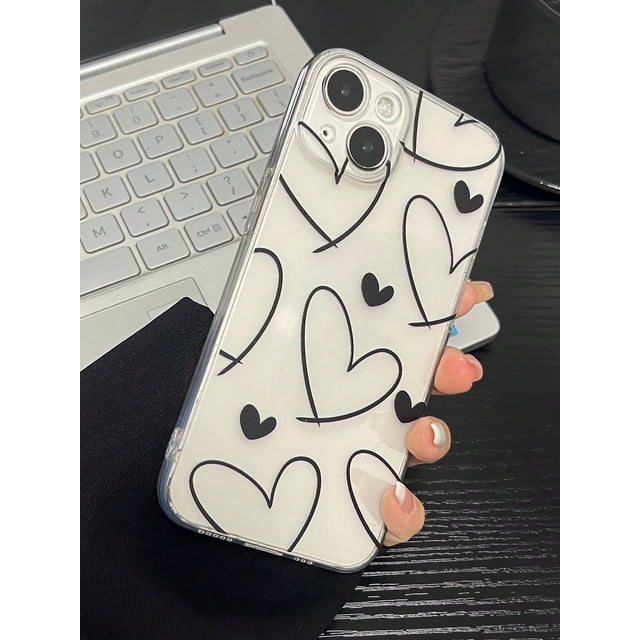 Compatible With Apple iPhone 15/15Pro Transparent White Love Love Shockproof Phone Case Protective Phone Case, Gift For Birthday, Girlfriend, Boyfrien