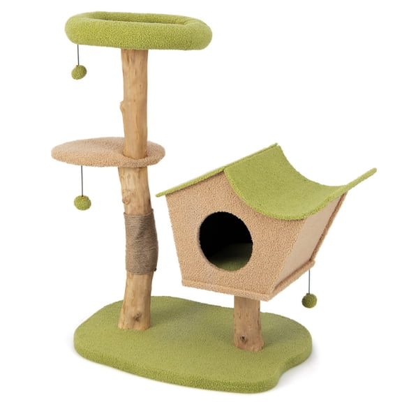 Yardi Yard Cat Tree, 43 Inch Wooden Cat Tree with Padded Top Perch-Green, Cat Tower condo for Indoor Cats