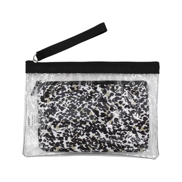 Bolsa George para Mujer Accesoria Mini Transparente con Cierre, Estampado Manchas Negro