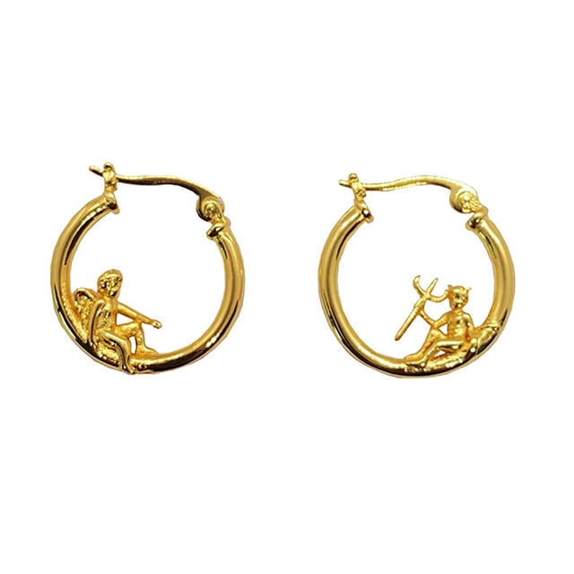 Pendientes de aro caprichosos con ángel y diablo, joyas para mujer