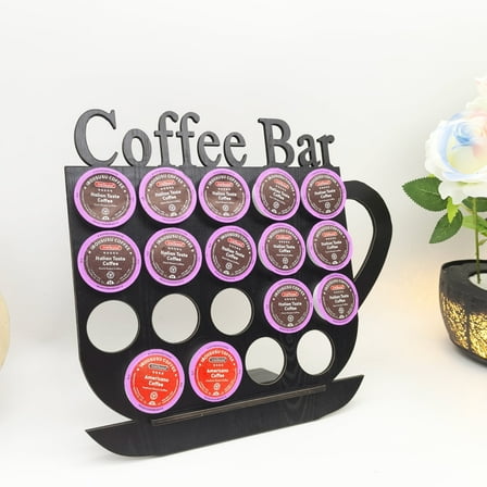 Wooden K Cups Coffee Pod Holder, 19 Pods Holder Display,Black Coffee Bar Organizer