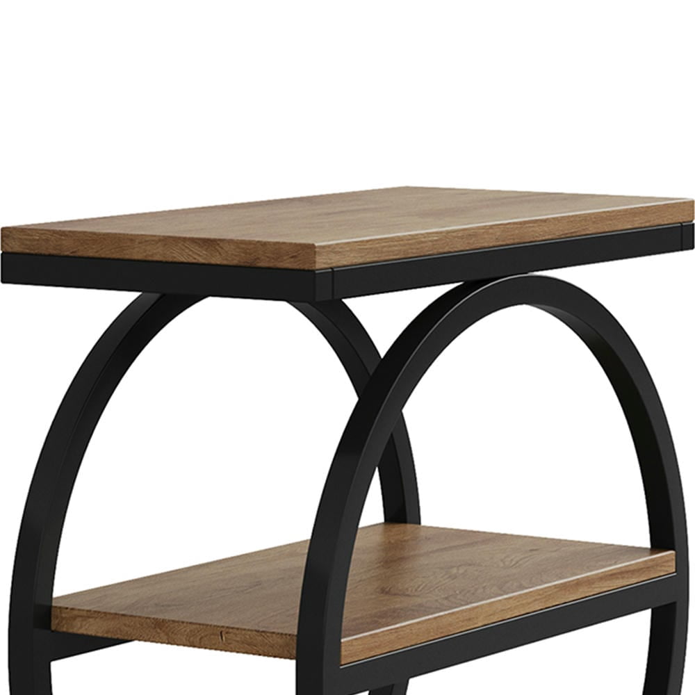 Barara King Console Table, Entryway Table, Console Sofa Table, Display Shelf,3-Tier End Table, Industrial Sofa Side Table with Round Metal Frame, Beige