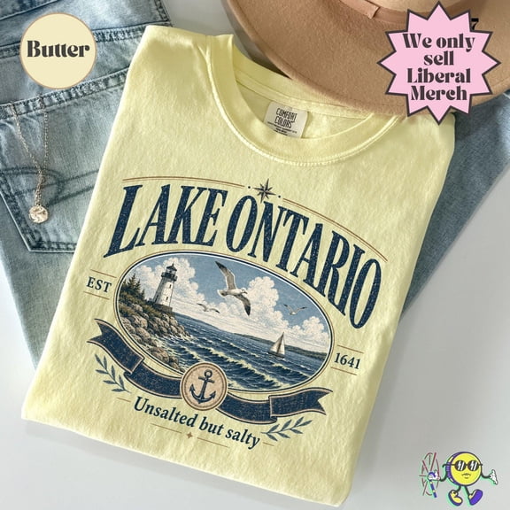 Lake Ontario Graphic T-shirt Lake Ontario Humor Tee Light Yellow Unsalted but Salty Shirt Great Lakes Souvenir Top