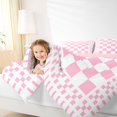thumbnail image 5 of Manfei Retro Checkerboard Twin Bedding, Pink White Plaid Bedding Comforter Set, Pink Reversible 7pcs, 5 of 6