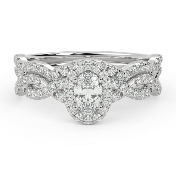 AFFY Infinity Halo Bridal Ring Set for Women, 0.75 Cttw Oval And Round Cut Lab Grown Diamond Engagement Wedding Rings 14K White Gold Over 925 Sterling Silver F-G-H, SI Quality Ring Size-4