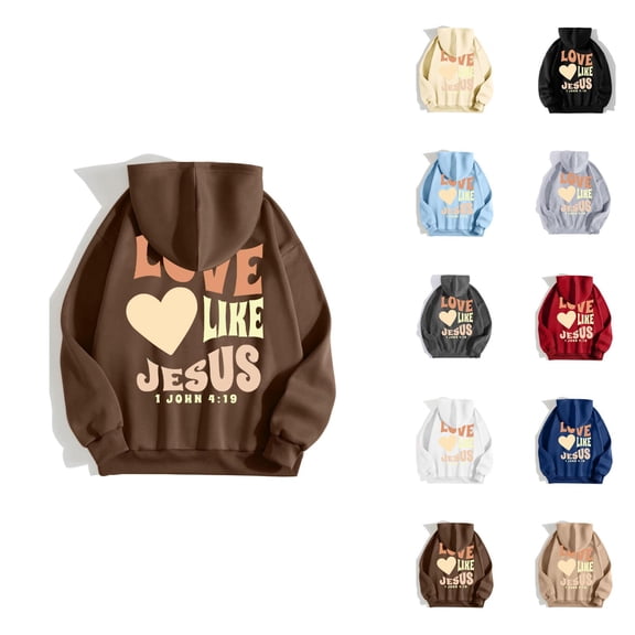 Women's Jesus Hoodie 2026 Fall Winter Y2K Love Like Jesus Christian Hooded Sweatshirt with Pockets Pullover Top