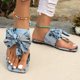 thumbnail image 2 of Bmisegm Women's Large Size Bow Colorful Clip Toe Vacation Sandals Beach Shoes Sandals Women Summer Blue 8, 2 of 5
