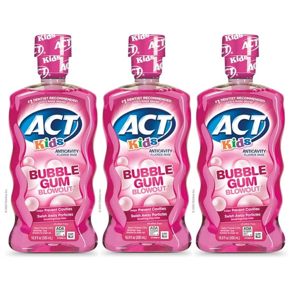 ACT Kids Anticavity Fluoride Rinse, Bubble Gum Blow Out 16.9 oz (Pack of 3)