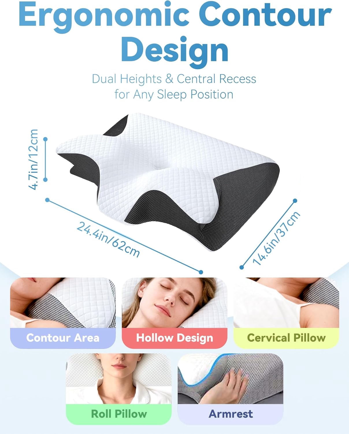 2026 New Sleep Apnea Pillow, Ergonomic Contour Support Pillows, 2 in 1 Neck Support Pillow for Sleeping, Breathable Comfortable, for Side & Back Sleepers(White)