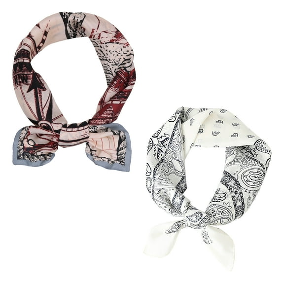 Curve Muse Silk Feeling Scarf Medium Square Satin Head Scarf for Women-2 Pack-Pack E