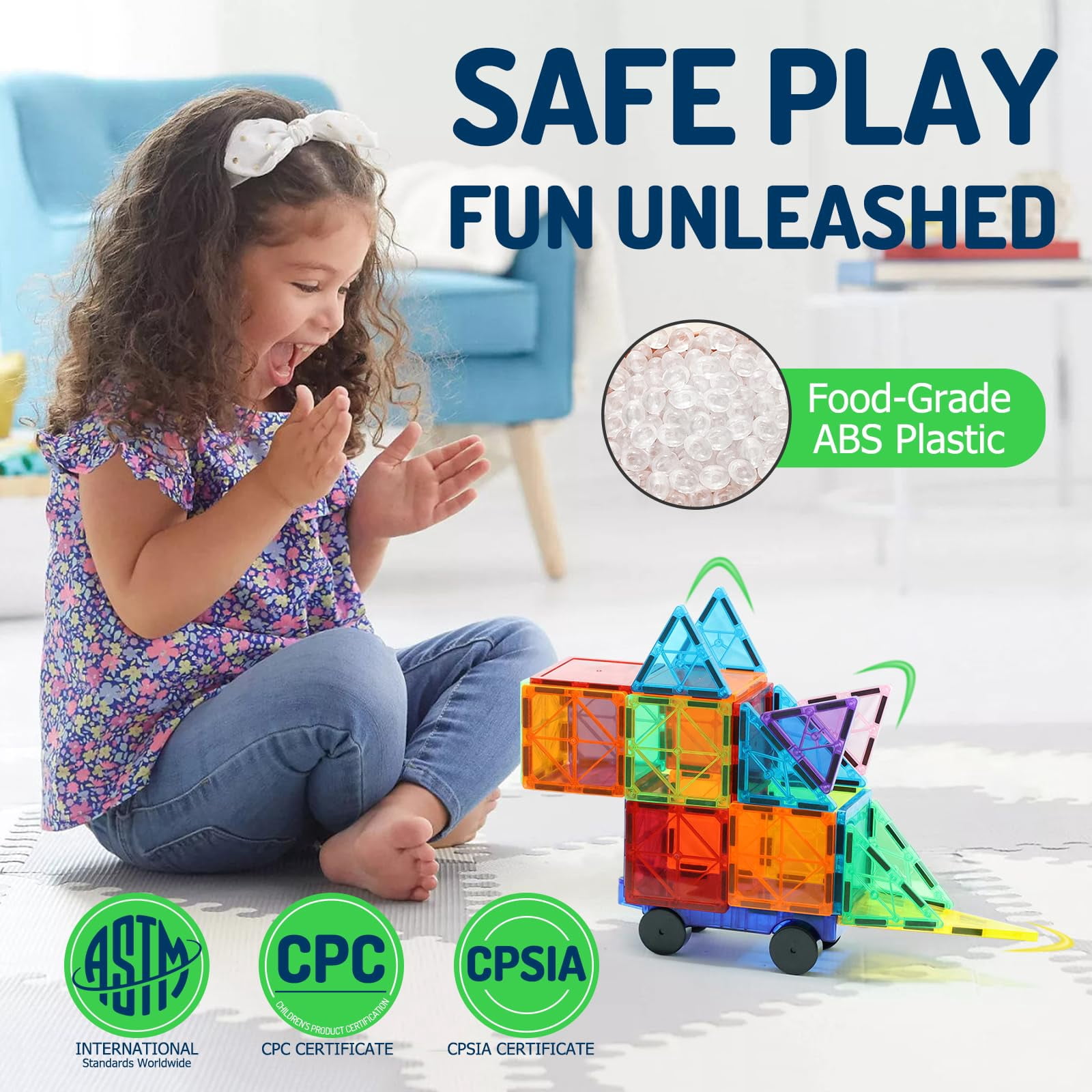 Magnetic Tiles, 130PCS Magnetic Blocks with 2 Cars, Magnet Tiles 3D Clear Building Blocks Set , STEM Sensory Educational Toys Gift for Toddlers Kids Boys 3 4 5 6 7 8 9+ Year Old