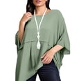 thumbnail image 4 of Delconic Womens Three Quarter Sleeve Blouse Casual Work Tunic Top Loose Fit Asymmetrical Hem Layered Pullover Office Shirt Light Green 3XL, 4 of 5