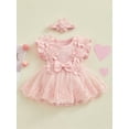 thumbnail image 3 of Hirigin Baby Girl Lace Romper Dress Short Sleeve Ruffle Mesh Tutu Dress 0 3 6 12 18 Months Cute Jumpsuits with Headband, 3 of 8