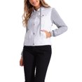 thumbnail image 4 of CHAQUETA DE DENIM LAVADA PARA MUJERES INSPIRE CHIC CON MANGAS EN CONTRASTE Y CAPUCHA AJUSTABLE, CIERRE DE BOTONES, TALLA M, 4 of 6
