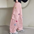thumbnail image 3 of Kids Cargo Pants Casual Windproof Girls Hiking Pants Street Wear Pink Pants, Size 6-16 Years, 3 of 4
