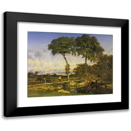 Jules Dupré 14x12 Black Modern Framed Museum Art Print Titled - Crossing the Bridge (1838)