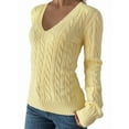 thumbnail image 2 of Women Long Sleeve Cable Knit Sweater Fashion V Neck Fitted Pullover Top Business Casual Fall Outfits Yellow L, 2 of 9