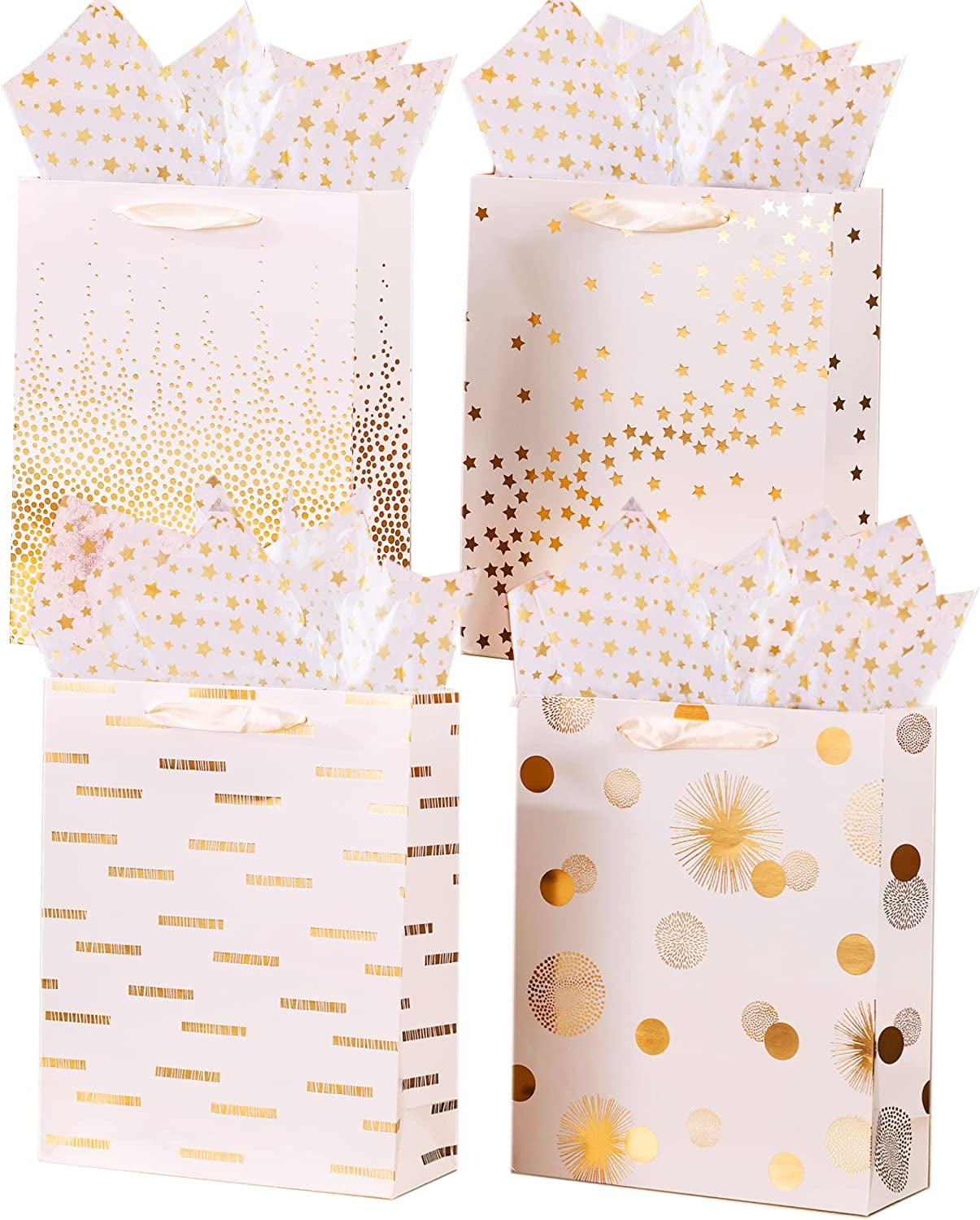 SHIPKEY 12 Pack Small Gift Bags with Gold Foil Stars, Small Black Gift