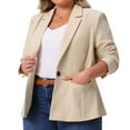 thumbnail image 2 of DARING DIVA Women's Plus Long Sleeve Notched Lapel Business Blazer Beige 1X, 2 of 5