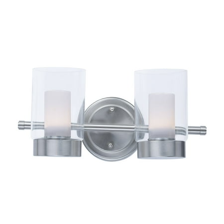 

Bathroom Vanity 2 Light Bulb Fixture With Satin Nickel Finish Steel Material PCB Bulbs 14 inch 15 Watts