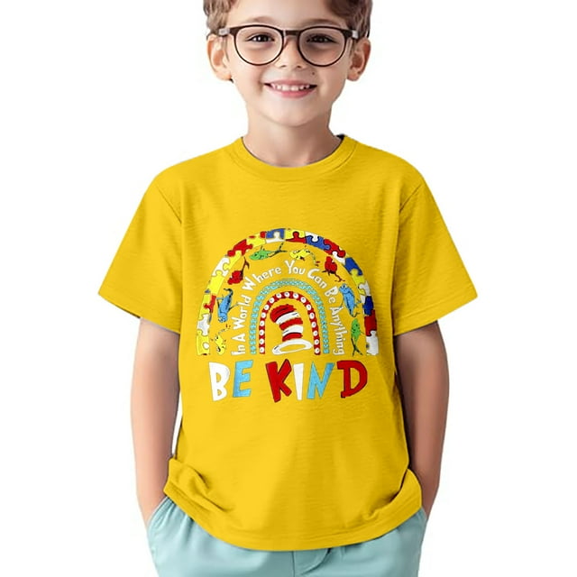 Chemises Garçons Été Décontracté Imprimé Personnalité Col Rond Manches Courtes T-Shirt Ample Jaune 1-2 Ans