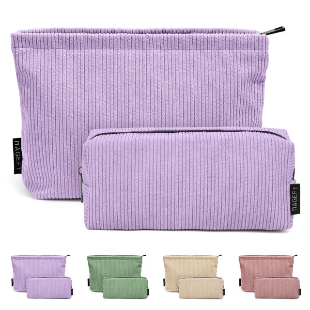 Bolsa de maquillaje MAGEFY de pana morada para monedero de viaje, 2 unidades