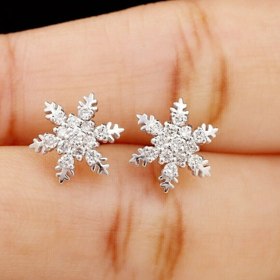 Sparkle Jewels Women's Round Cut Diamond Snowflake Stud Earrings 14K White Gold Plated