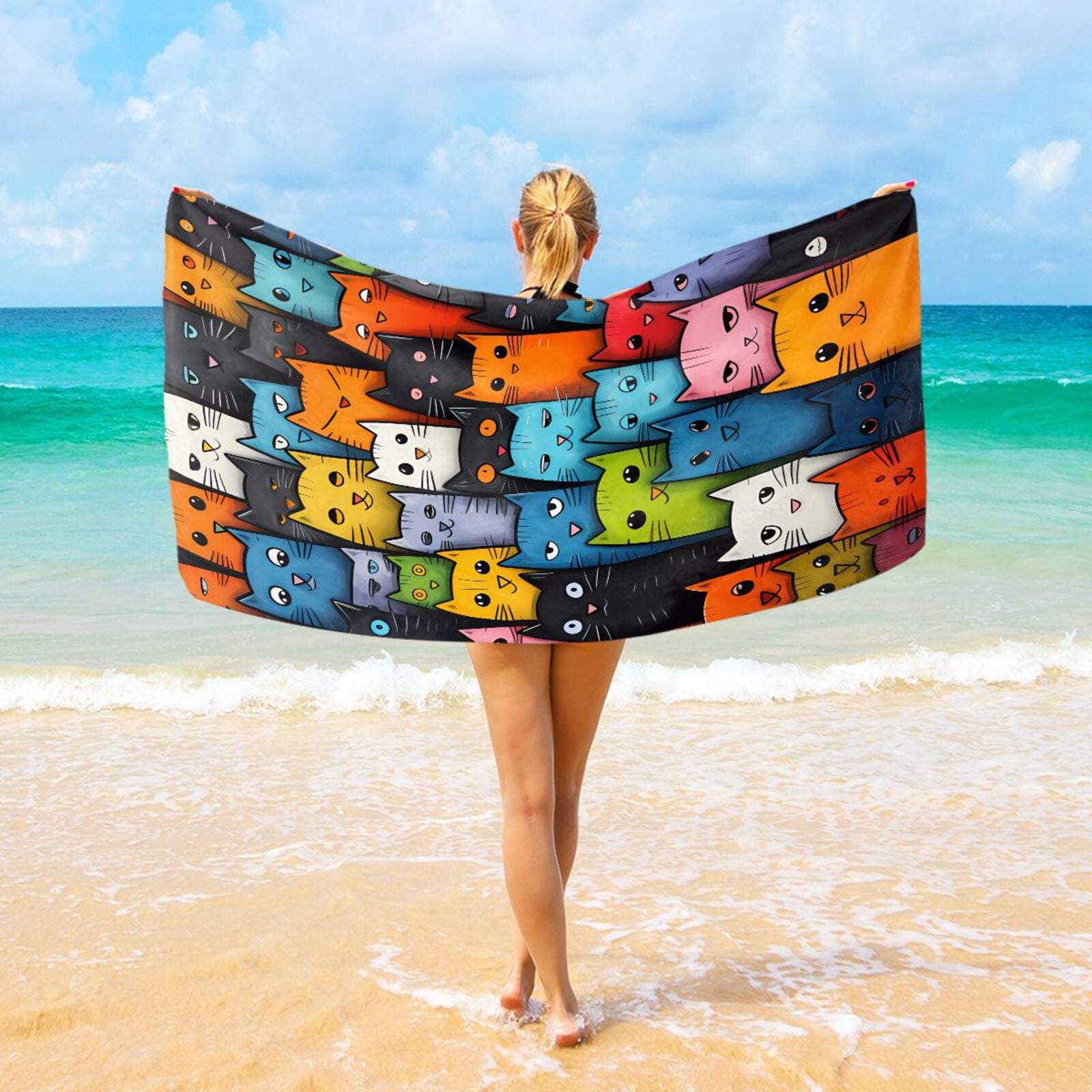 Cats Full Beach Towel Oversized Sandproof Absorbent Quick Dry Towels Adult for Travel Vacation Essentials