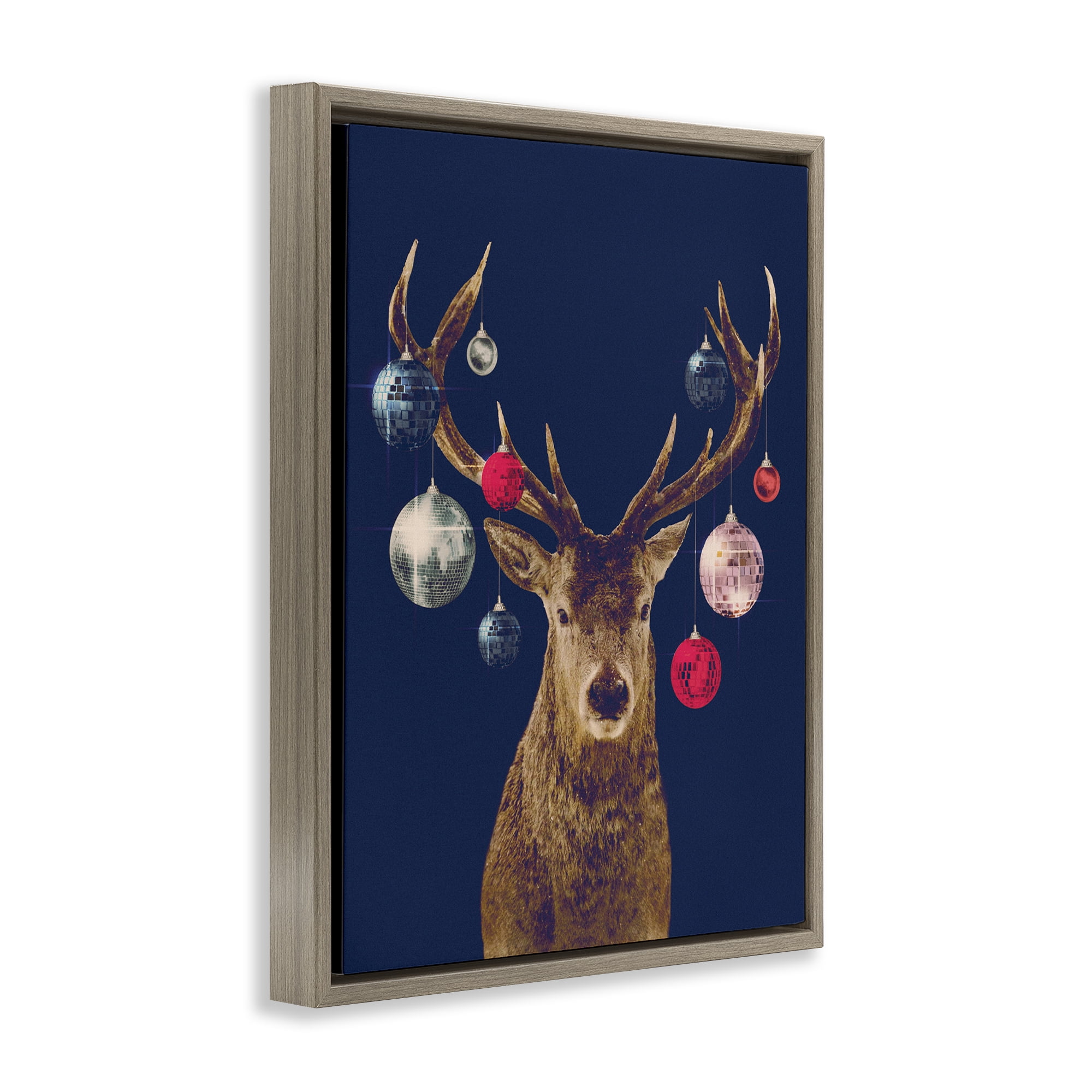 Stupell Industries Deer & Shining Ornaments Holiday Painting Brown Floater Framed Art Print Wall Art, 25 x 31