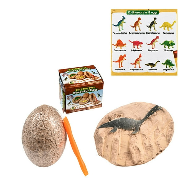 Ensemble d'Excavation d'Œufs de Dino de 12 Dinosaures Fossiles Déterrer Kit Archéologie Science Cadeau pack Unique, style Aléatoire