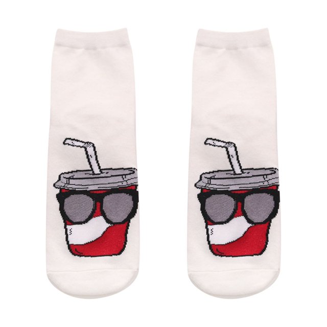 Chaussettes Blanches Mi-Longues Rondes pour Femmes, Chaussettes Mignonnes et Amusantes pour Nourriture et Boisson