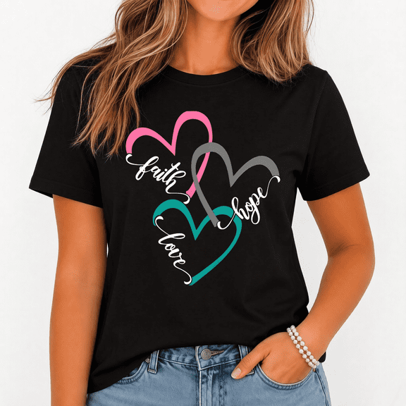 Women's Faith Love Hope Letter T-Shirt Neck Short Sleeve Top