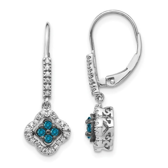 Auriga Mother's Day Gift 14K White Gold White Blue Diamond Dangle Earrings for Women
