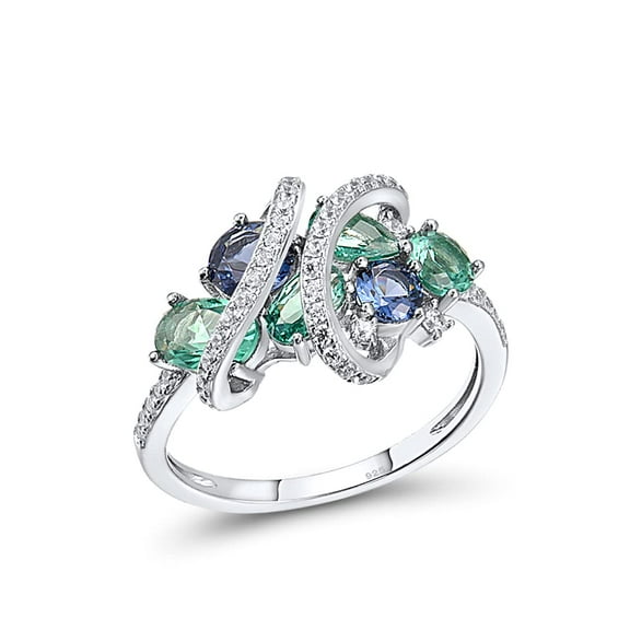 Santuzza 925 Sterling Silver Oval Gemstone Wrap Cluster Ring Green Spinel Cubic Zirconia Rings for Women