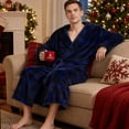 thumbnail image 2 of VULCANODON Mens Robe with Hood, Fleece Bathrobe Plush Robes for Men（Buffalo Plaid-Navy，XX-3X-Large）, 2 of 6