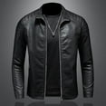 thumbnail image 3 of Chaqueta de cuero de primavera y otoño para hombre prendas de vestir de cuero informales con cuello levantado, 3 of 5