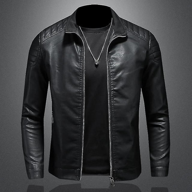 Chaqueta de cuero de primavera y otoño para hombre prendas de vestir de cuero informales con cuello levantado