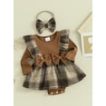 thumbnail image 4 of Musuos Baby Girls Romper Dress 3 6 12 18M Long Sleeve Ruffle Houndstooth Print Patchwork Romper with Headband, 4 of 10