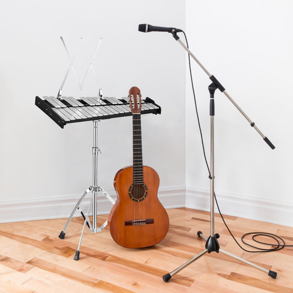Costway 30 Notes Percussion Glockenspiel Bell Kit with Practice Pad Mallets Sticks Stand