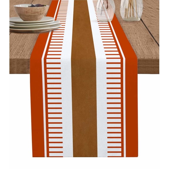 ERUNPONLY Burnt Orange Farmhouse Table Runner - 72 Inch Long Orange Brown Striped Cotton and Linen Blended Dress Scarves Farmhouse Table Runner for Kitchen Dining, Coffee Table, 18" x 72"