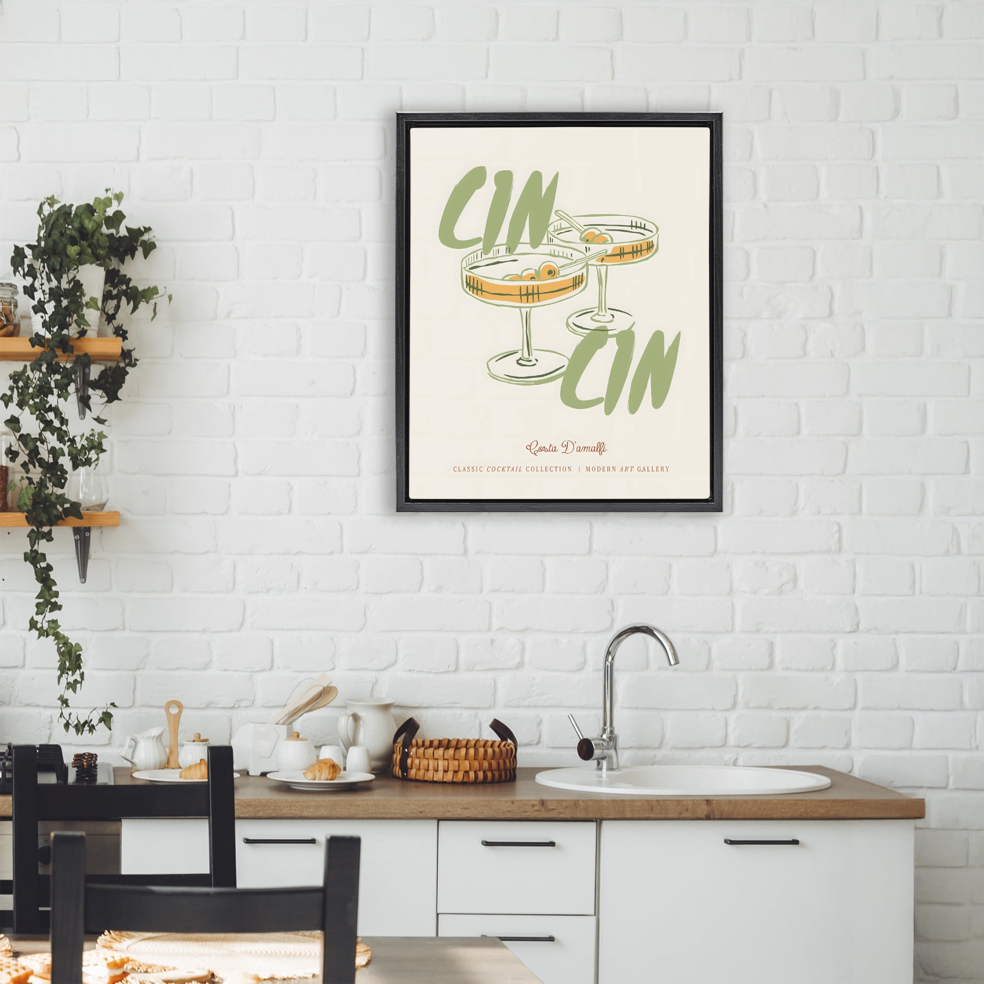 Stupell Industries Cin Cin Amalfi Cocktail Black Framed Floater Canvas Wall Art, design by The Prints Vibe
