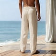thumbnail image 3 of Zimjoy Linen Pants Men Loose Fit Elastic Waist Drawstring Lightweight Summer Beach Vacation Trousers, Khaki M, 3 of 4