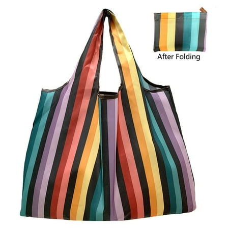 Eco Friendly Reusable Shopping Bags, Multicolor Foldable Tote for Grocery, Travel, Beach & Storage, Durable Polyester Machine Washable and Ripstop, 20.6*25.7 Inch, By Preplabs