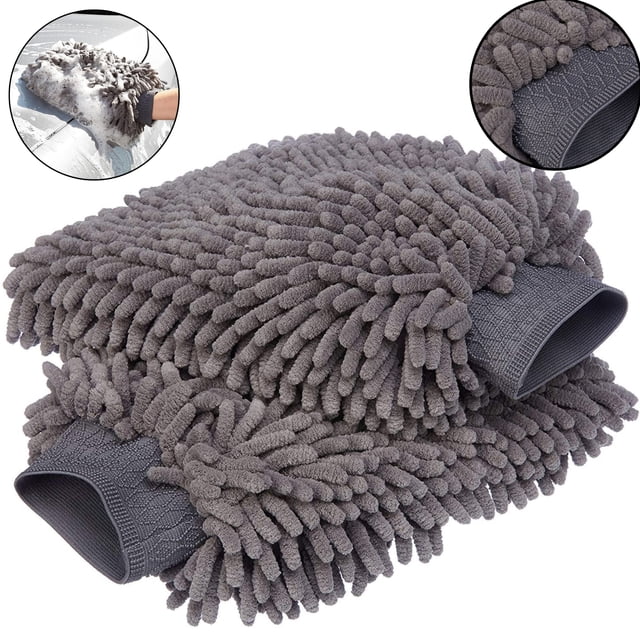 Guante de microfibra para lavado de autos, antirayaduras y sin pelusa, absorbente con puño elástico cómodo, diseño de doble cara para limpieza de autos, camiones, barcos y hogar (paquete de 2)
