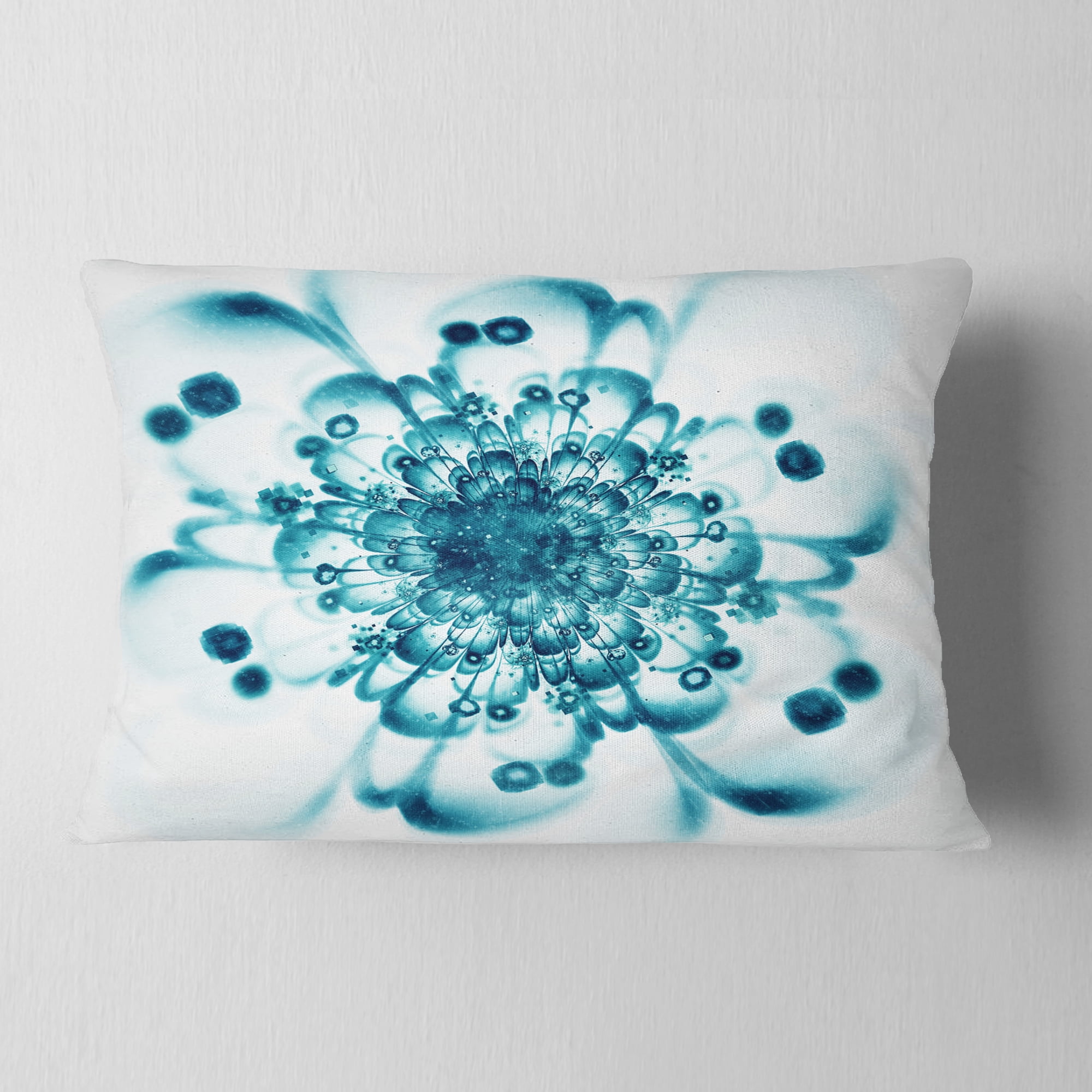 Designart Typical Blue Snowy Fractal Flower - Floral Throw Pillow - 12x20