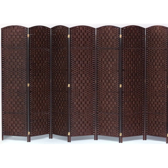 Legacy Decor 7 Panel Diamond Weave Fiber Room Divider, Brown Color 71" High X 123" Wide