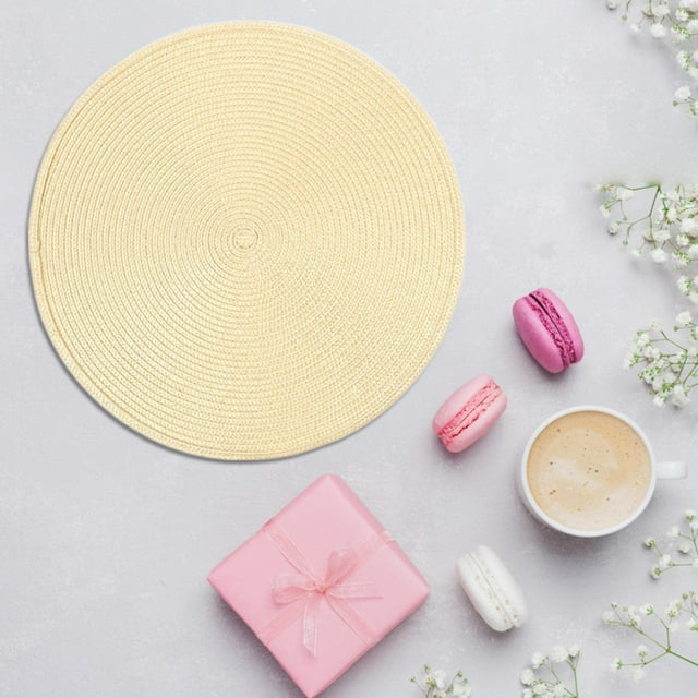 Oleegame 1PC Placemat Woven Spiral Table Placemats 15 Inches Round Set Of 4 Non Slip Dining & Kitchen Table Mats Yellow