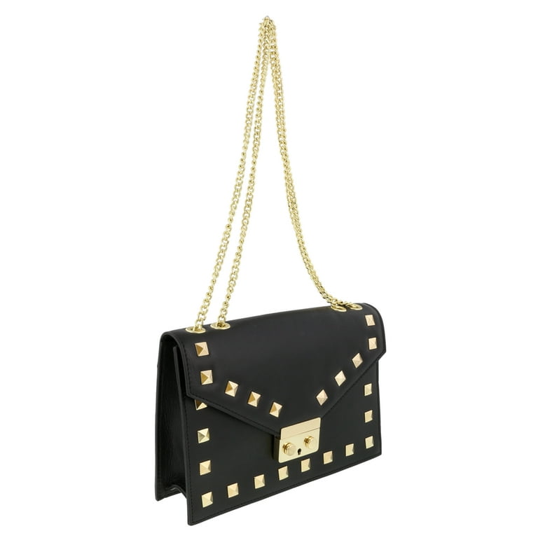 Louise et Cie Studded Leather Chain Strap Shoulder Handbag Black