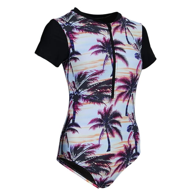 Bañador con Estampado Árboles Palmeras Vintage Elástico Sin Cable cinturo Vacación para Mujer Ropa Negro 2XL BLESIY traje de baño de una pieza